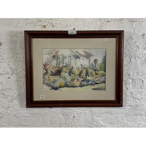 275 - A 20th century Daphne Challinor framed watercolour and ink painting of a garden scene signed lower r... 