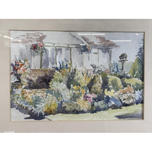 275 - A 20th century Daphne Challinor framed watercolour and ink painting of a garden scene signed lower r... 