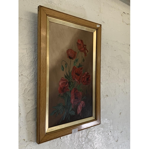 276 - A mid 20th century framed oil on board still life painting of a floral scene - approx. 61cm high x 4... 