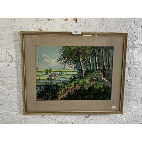 278 - A vintage watercolour painting of an Oriental landscape scene signed A. B. Haggan - approx. 40cm hig... 