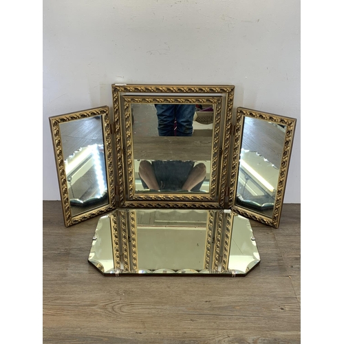 257 - Two mid 20th century mirrors, one gilt framed three section dressing table swing mirror and one rect... 