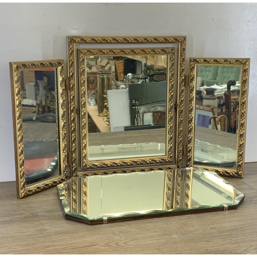 257 - Two mid 20th century mirrors, one gilt framed three section dressing table swing mirror and one rect... 