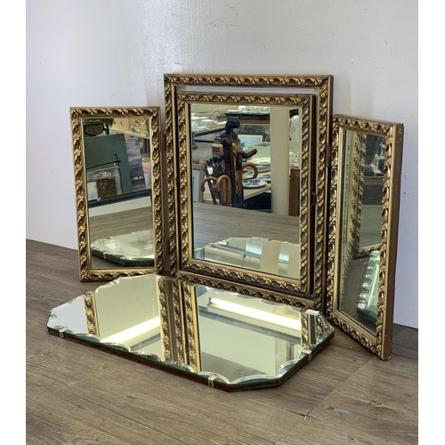 257 - Two mid 20th century mirrors, one gilt framed three section dressing table swing mirror and one rect... 