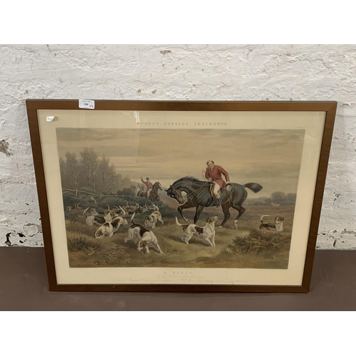 268 - Two 19th century framed W. H. Hopkins hunting scene prints, one titled 'A Check' and one titled 'A V... 