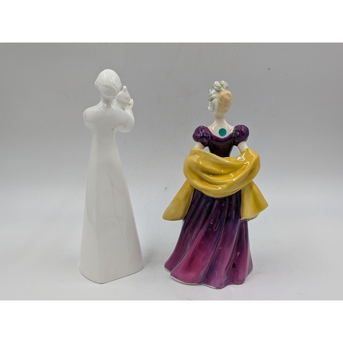 406 - Four Royal Doulton figurines, Autumn Breezes HN1911, Loretta HN2337, Angela HN3419 and Peace HN2470