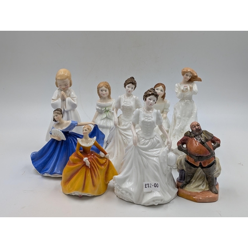 409 - Nine Royal Doulton figurines, Elaine HN3214, Thank You HN3390, Harmony HN4096, Lynsey HN3043, Fragra... 