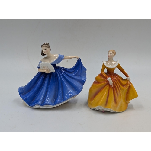 409 - Nine Royal Doulton figurines, Elaine HN3214, Thank You HN3390, Harmony HN4096, Lynsey HN3043, Fragra... 