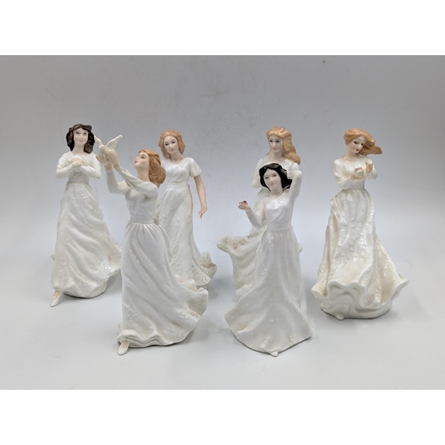 416 - Six Royal Doulton figurines, With Love HN3393, Thinking of You HN3124, Forget-Me-Not HN3388, Loving ... 