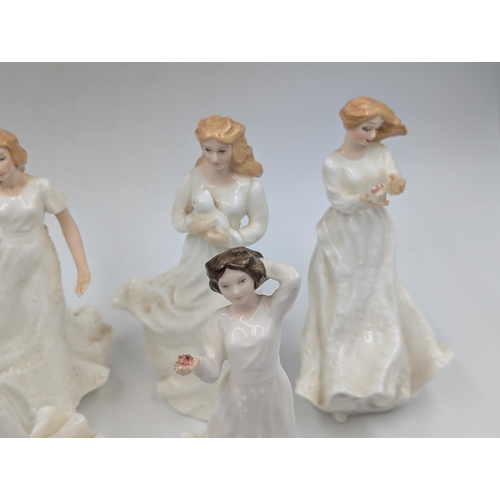 416 - Six Royal Doulton figurines, With Love HN3393, Thinking of You HN3124, Forget-Me-Not HN3388, Loving ... 