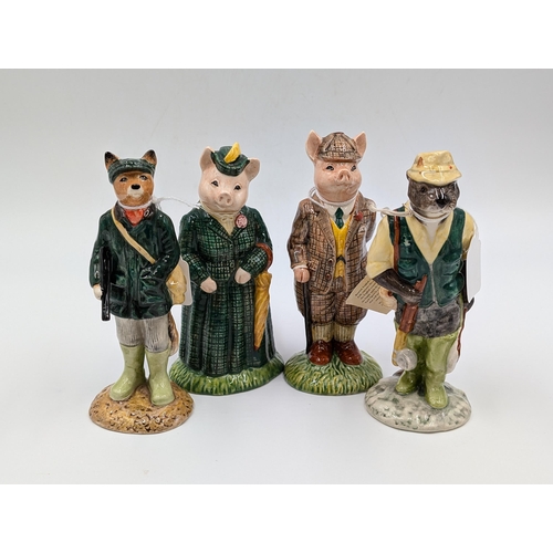 420 - Four Beswick English Country Folk figurines, Huntsman Fox, Gentlemen Pig, The Lady Pig and Fisherman... 