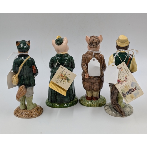 420 - Four Beswick English Country Folk figurines, Huntsman Fox, Gentlemen Pig, The Lady Pig and Fisherman... 