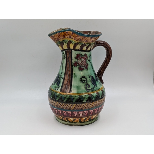 423 - A vintage Shorter & Son Mendoza hand painted ceramic water jug, signed 'JP' to base - approx. 28cm h... 