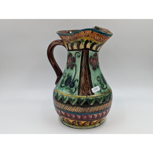 423 - A vintage Shorter & Son Mendoza hand painted ceramic water jug, signed 'JP' to base - approx. 28cm h... 