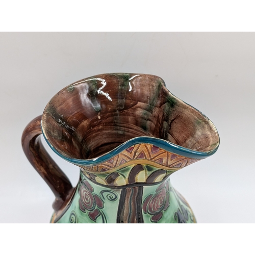 423 - A vintage Shorter & Son Mendoza hand painted ceramic water jug, signed 'JP' to base - approx. 28cm h... 