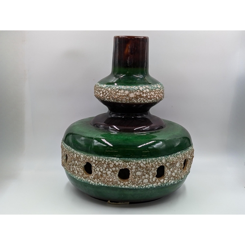 438 - A mid 20th century West German Fat Lava green glazed table lamp - approx. 41cm high