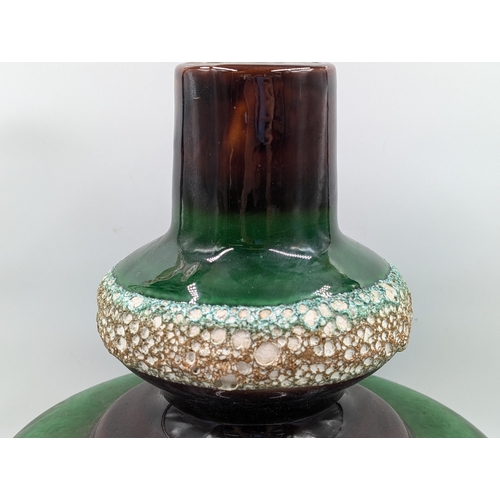 438 - A mid 20th century West German Fat Lava green glazed table lamp - approx. 41cm high