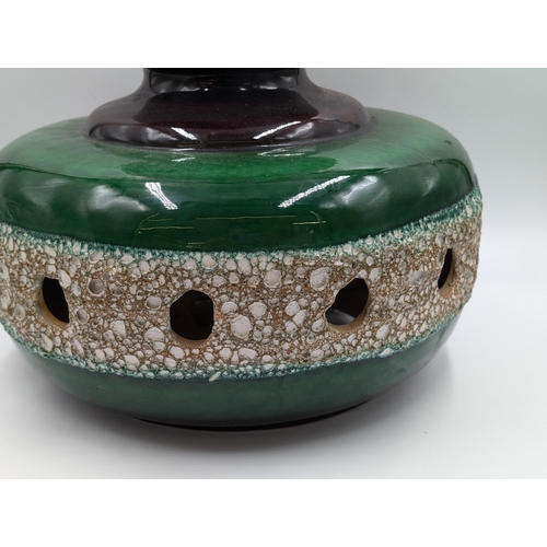 438 - A mid 20th century West German Fat Lava green glazed table lamp - approx. 41cm high