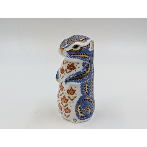 449 - A Royal Crown Derby Chipmunk paperweight with silver stopper - approx. 10cm high