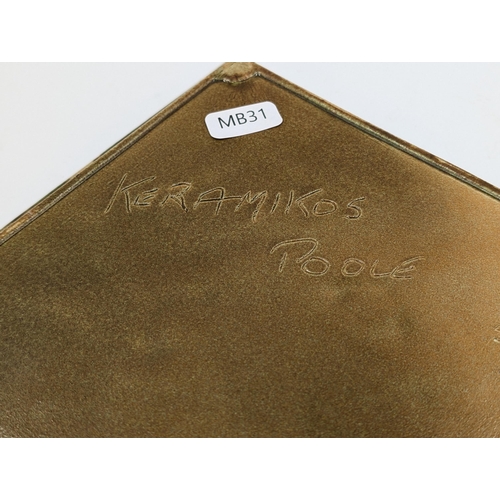 462 - A mid 20th century Keramikos Poole studio pottery square dish, signed to reverse 'J M. Potts' - appr... 