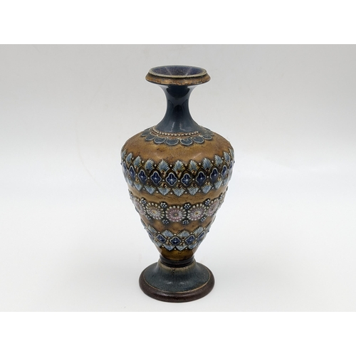 468 - An antique Doulton Lambeth tapered vase - approx. 18.5cm high