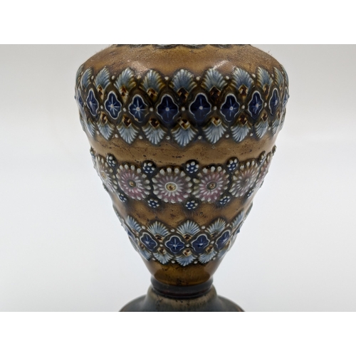 468 - An antique Doulton Lambeth tapered vase - approx. 18.5cm high