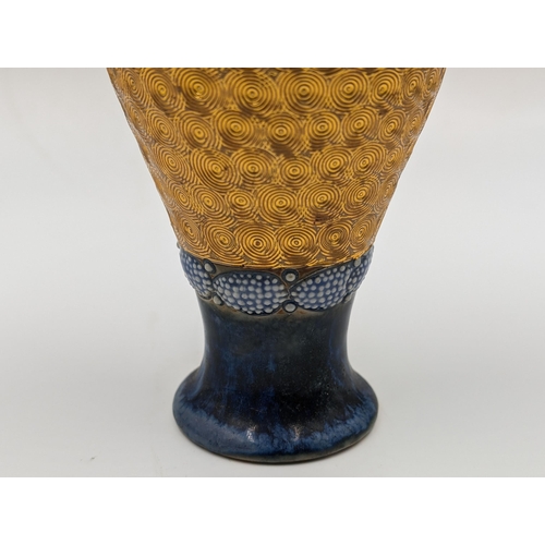 469 - A Royal Doulton blue glazed and gold painted tapered vase - approx. 15cm high