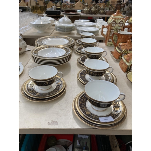 497 - A thirty piece Royal Doulton Dorchester part tea and dinner service comprising six trios, six 20cm b... 