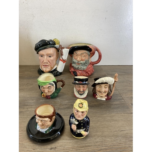 508 - A collection of ceramic character and toby jugs to include Royal Doulton Falstaff, Royal Doulton lim... 