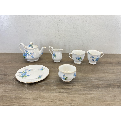 520 - Six pieces of Royal Albert Forget-Me-Not bone china comprising teapot, two teacups, milk jug, sugar ... 