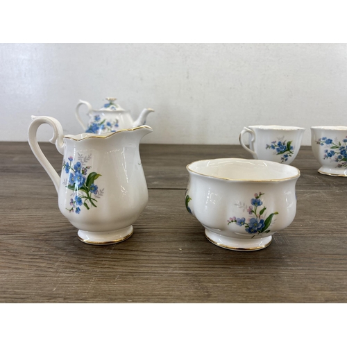 520 - Six pieces of Royal Albert Forget-Me-Not bone china comprising teapot, two teacups, milk jug, sugar ... 