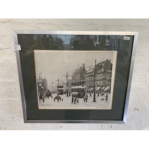 297 - A 20th century framed Arthur Delaney pencil signed limited edition print 23/80 of a Manchester stree... 