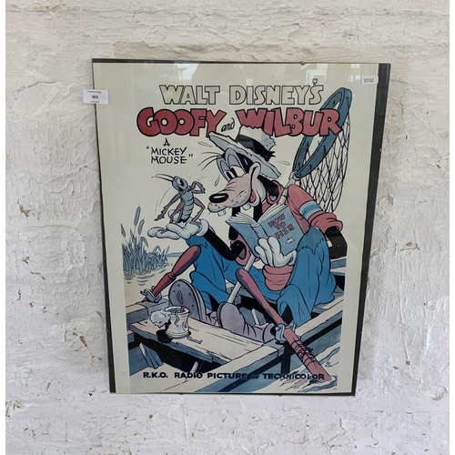 303 - A vintage framed Walt Disney's Goofy and Wilbur advertising movie poster - approx. 61cm high x 46cm ... 