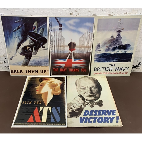 304 - Five reproduction military propaganda posters on board to include 'The Navy Thanks You', 'Join the A... 