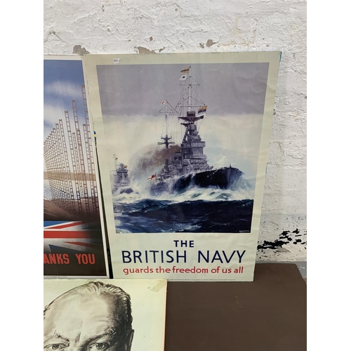 304 - Five reproduction military propaganda posters on board to include 'The Navy Thanks You', 'Join the A... 