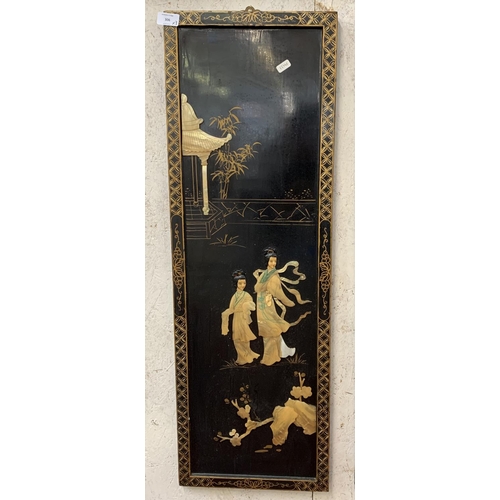 306 - Three mid 20th century Japanese Lacquered and carved mother of pearl Oriental wall panels - approx. ... 