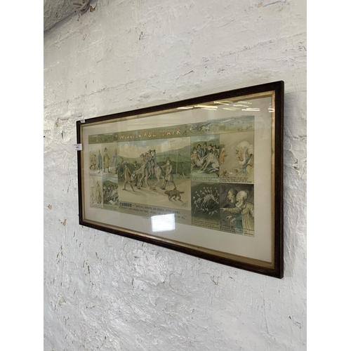 309 - An early 20th century framed John Harrop & Son print of a numbered cartoon strip of Widdicombe Fair ... 