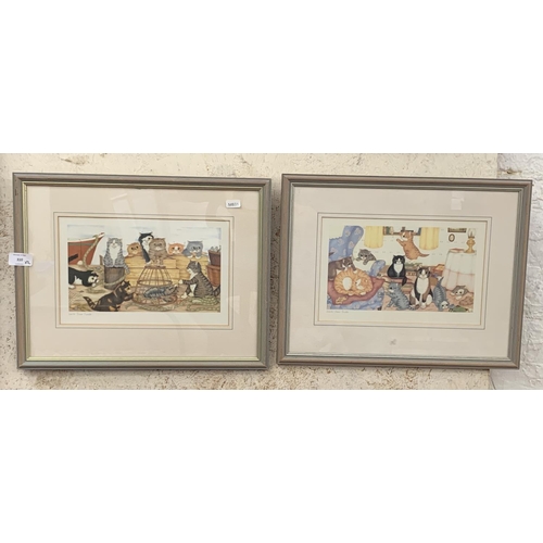 310 - Two late 20th century Linda Jane Smith pencil signed prints of mischievous cats - approx. 32cm high ... 