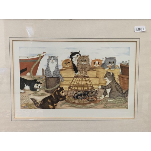 310 - Two late 20th century Linda Jane Smith pencil signed prints of mischievous cats - approx. 32cm high ... 