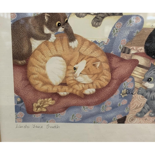 310 - Two late 20th century Linda Jane Smith pencil signed prints of mischievous cats - approx. 32cm high ... 