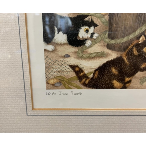 310 - Two late 20th century Linda Jane Smith pencil signed prints of mischievous cats - approx. 32cm high ... 