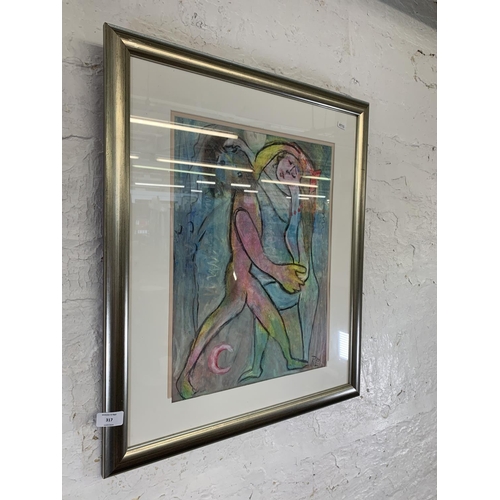 317 - A late 20th century framed Expressionist style oil pastel painting of a couple - approx. 69cm high x... 