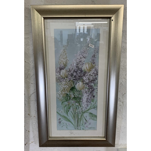 321 - Three modern framed floral prints and one wall hanging mirror - largest approx. 150cm high x 41cm wi... 