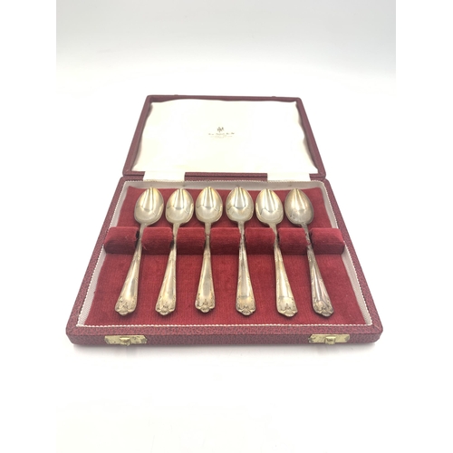 2132 - A cased set of six Roberts & Belk Ltd hallmarked Sheffield silver teaspoons, dated 1964 - approx. gr... 