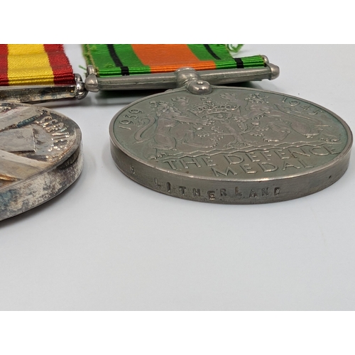 2146 - Three WWII British medals, one Defence presented to R. Litherland, one War and one Voluntary Medical... 