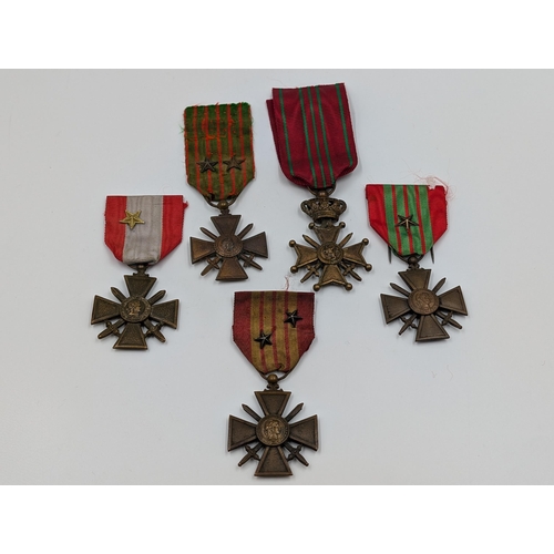 2155 - Five Croix de Guerre military medals, four French and one Belgian