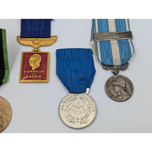 2158 - Five military medals to include Belgian Resistance, French Medaille Coloniale etc.