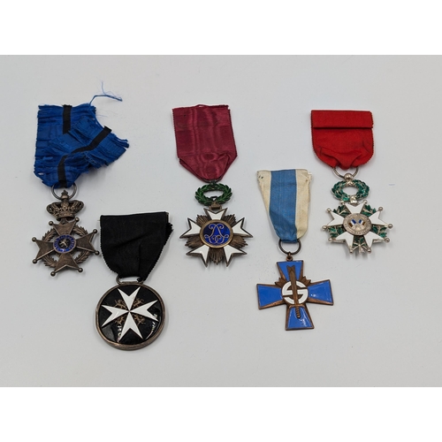 2161 - Five military medals, one Finnish Civil Guard Cross, one Order of Saint John, one Belgian Order of L... 