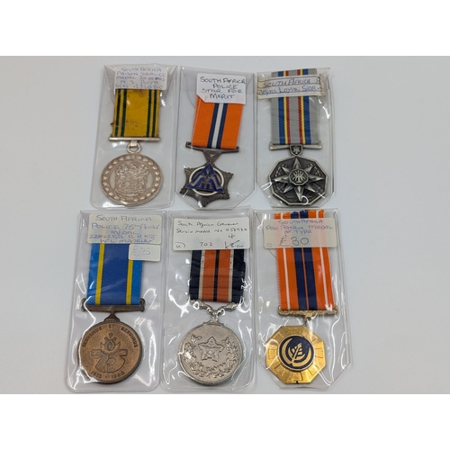 2162 - Six South African military medals to include Prison Service, General Service, Pro Patria etc.