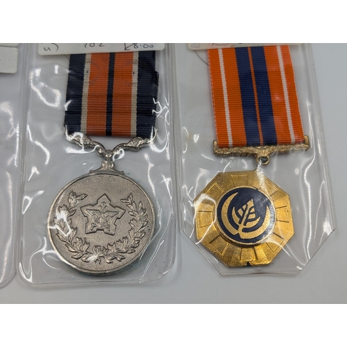 2162 - Six South African military medals to include Prison Service, General Service, Pro Patria etc.