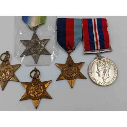 2163 - Six WWII British military medals, four The Star and one The Star and War pair